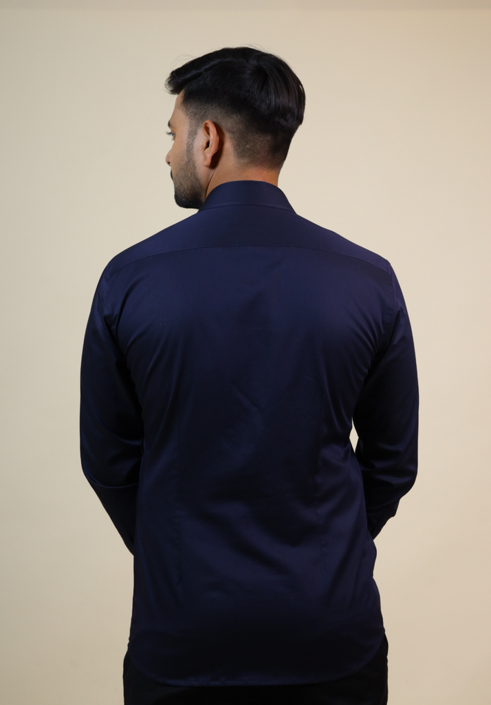 Men's Navy Color Keitha Designer Mountain Embroidered Shirt Full Sleeves Casual Shirt