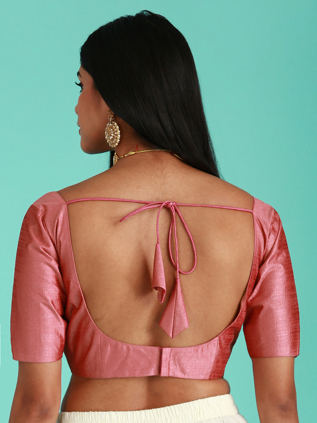 Women's Rose Gold-Toned Pure Silk Plain Readymade Blouse - Royal Dwells