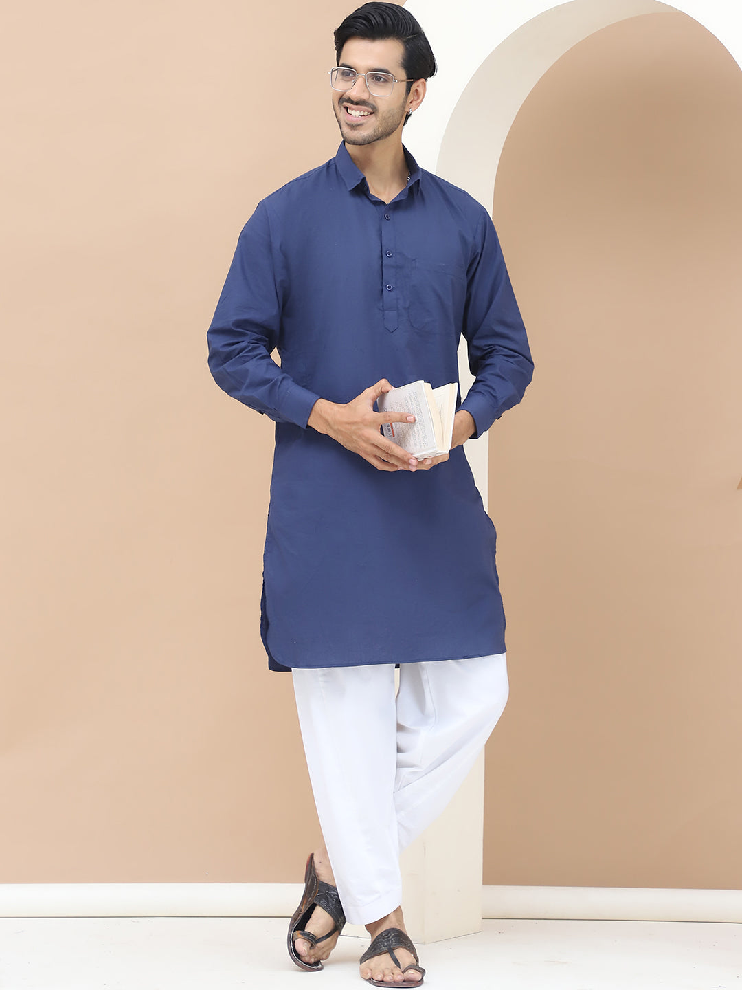 Men's  Blue Cotton Solid Kurta Set - Grage