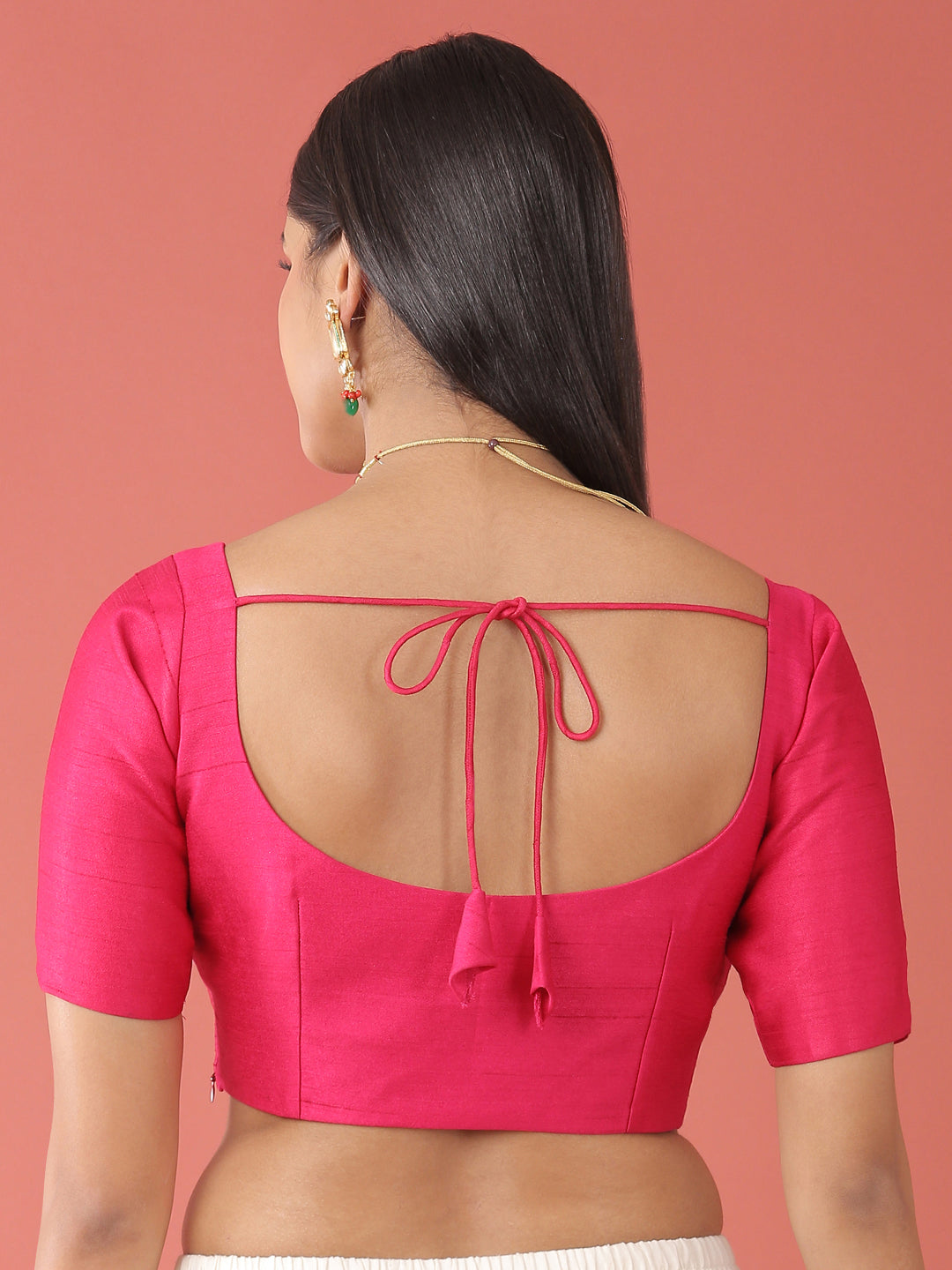 Women's Rani Pink-Toned Pure Silk Plain Readymade Blouse - Royal Dwells