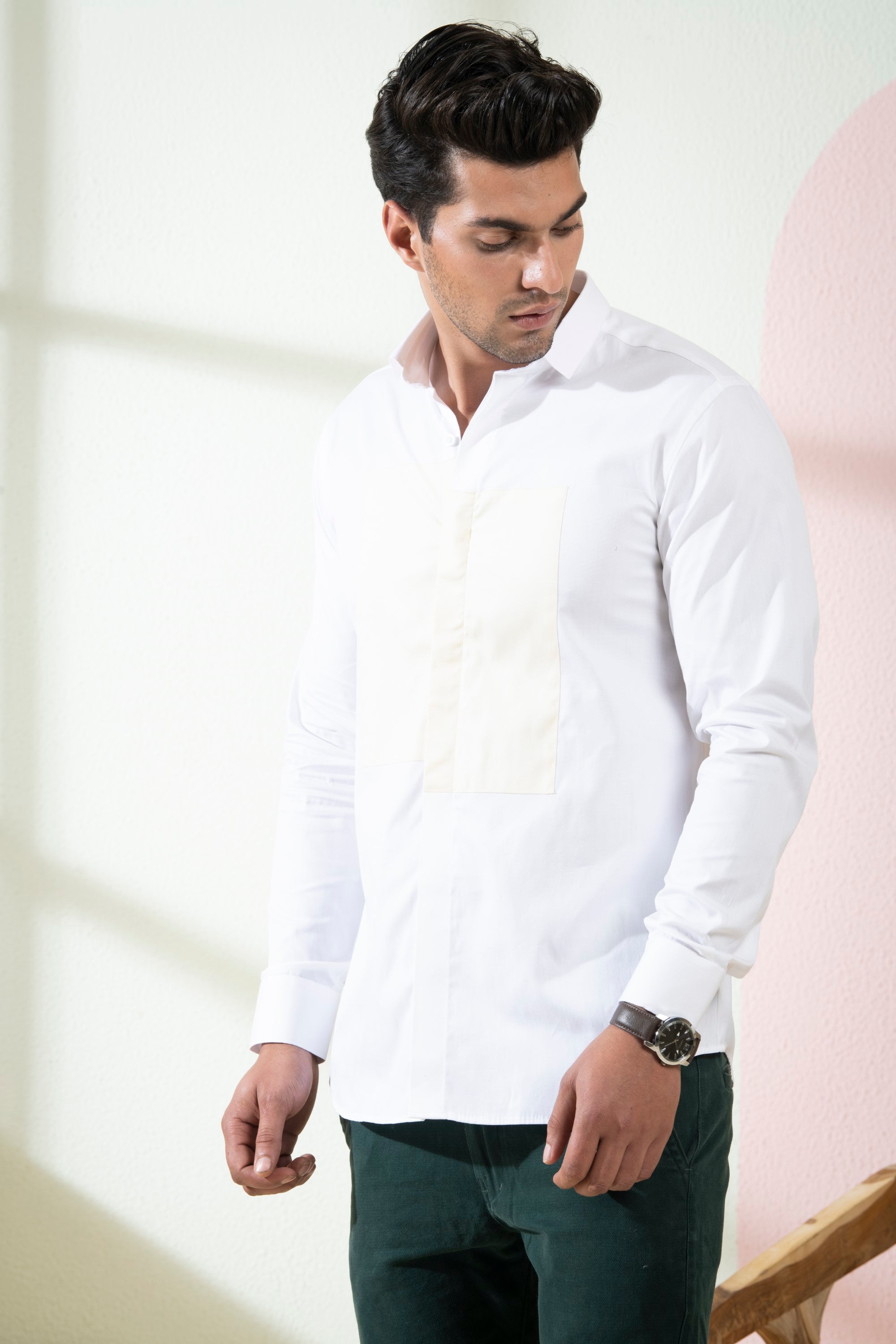 Men's White & Yellow Color Lolin Full Sleeves Shirt - Hilo Design
