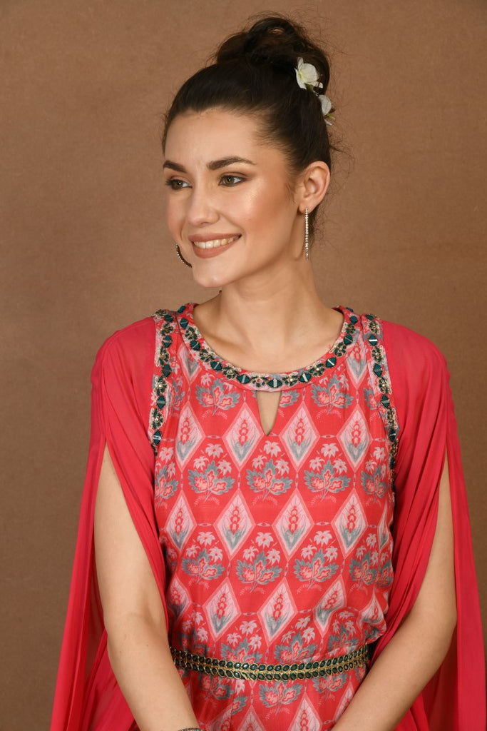 Women's Red Maslin Embroidery Tunic