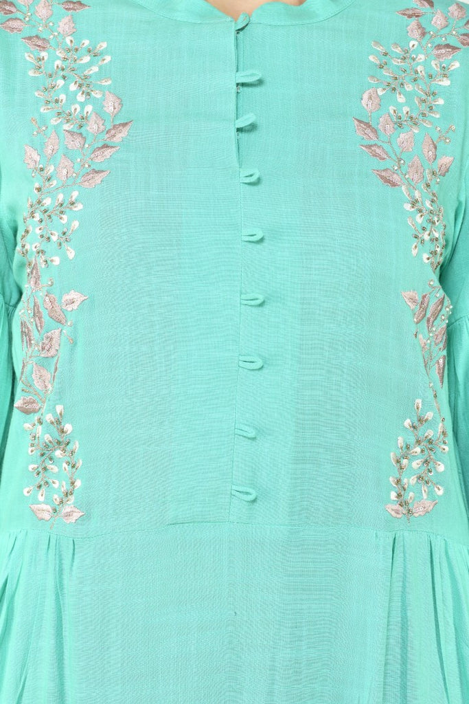 Women's Sea Green Cotton Rayon Embroidery Kurta Set