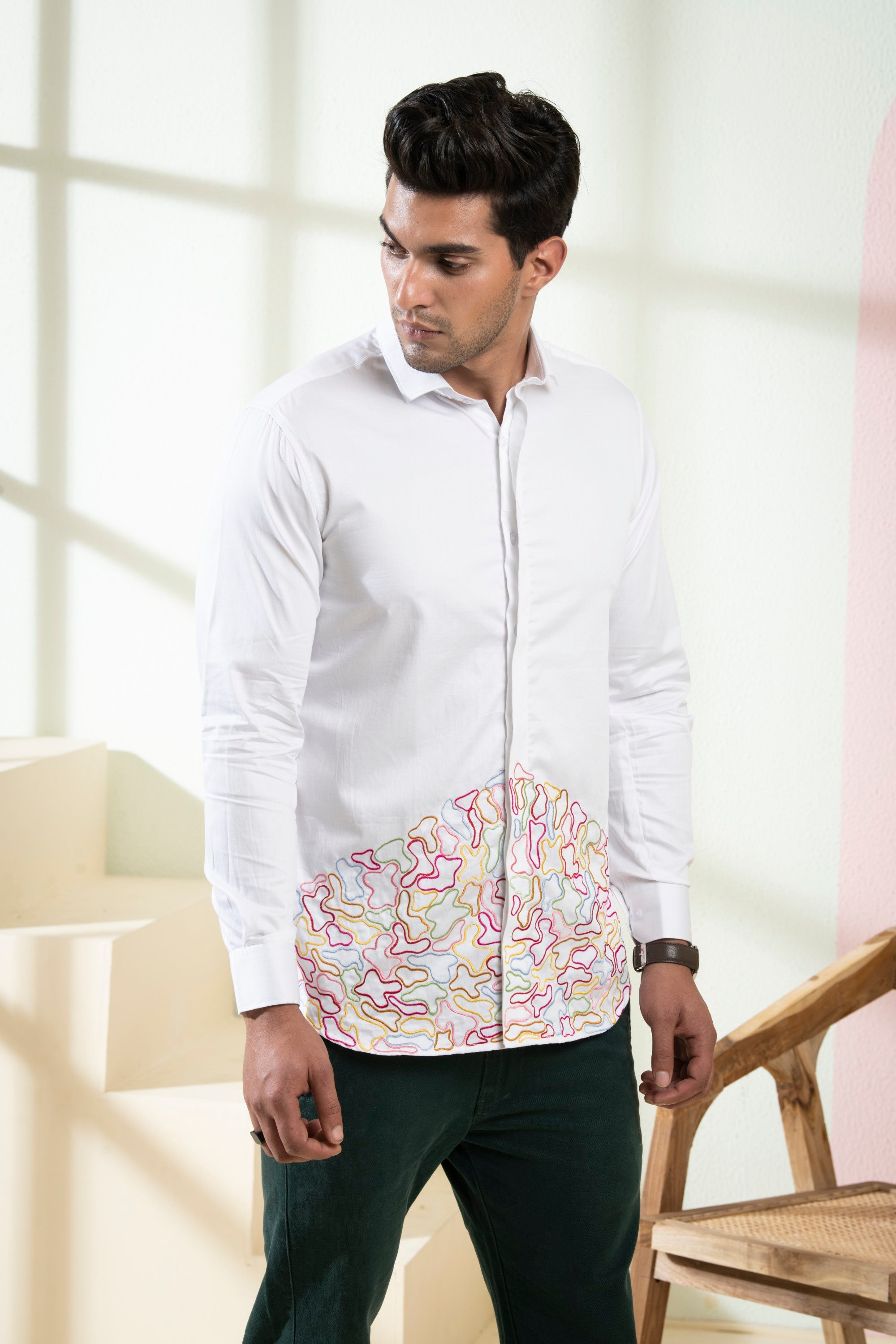 Men's White Color Cloud Full Sleeves Shirt - Hilo Design