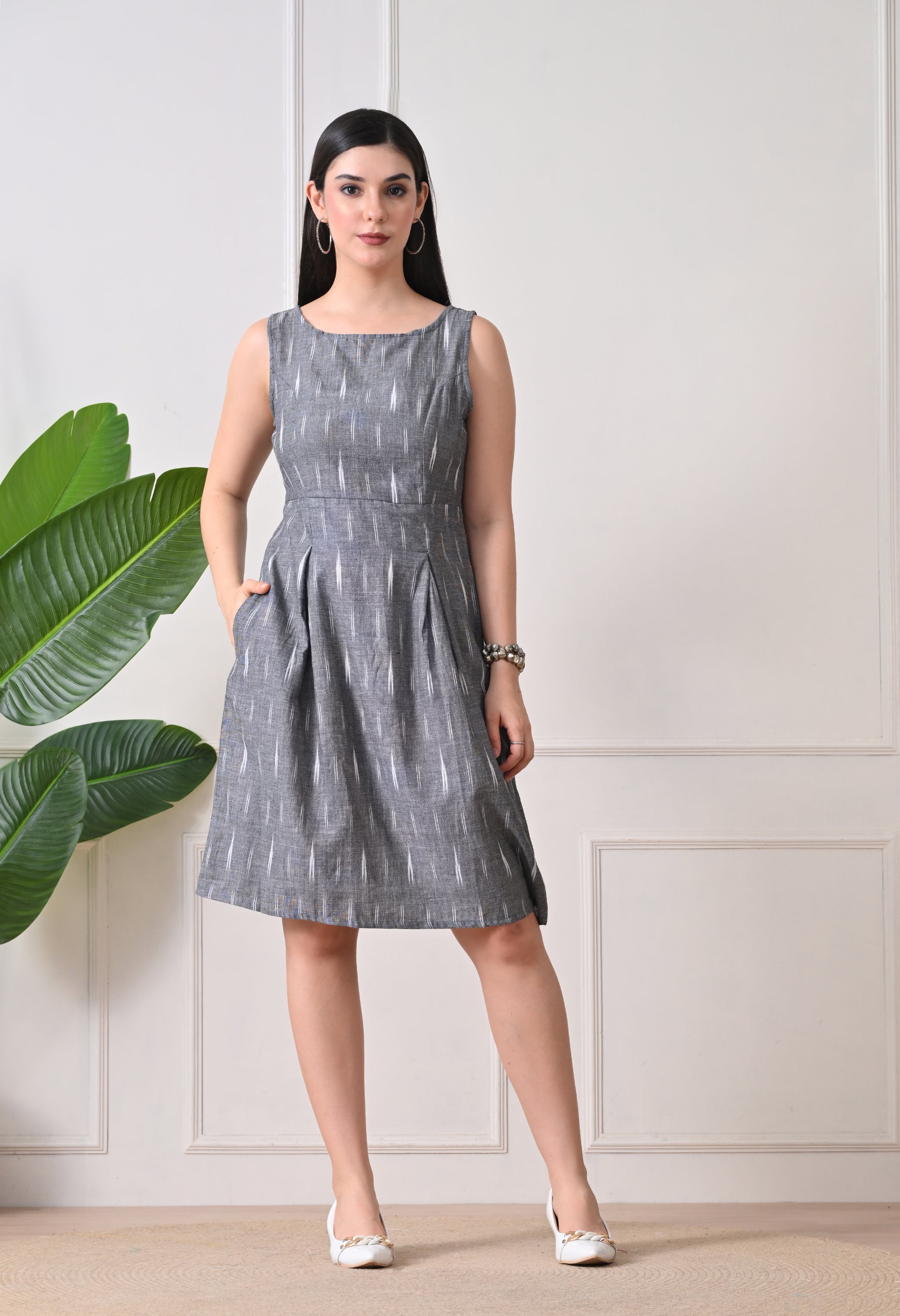 Women's Grey Cotton Boat Neck Dress Grey / S | Trendia Global Women's Grey Cotton Boat Neck Dress Grey / S | Trendia Global