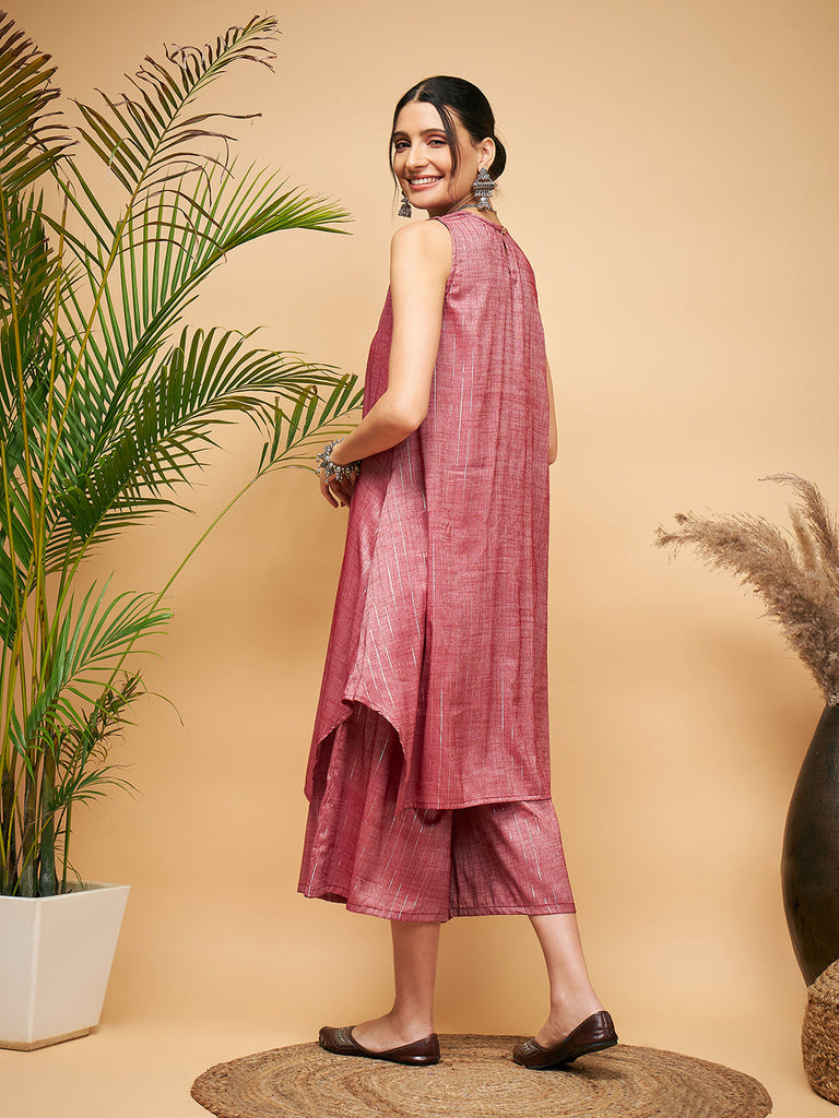 Women's Wine Lurex Short Pallazo Kurta Set