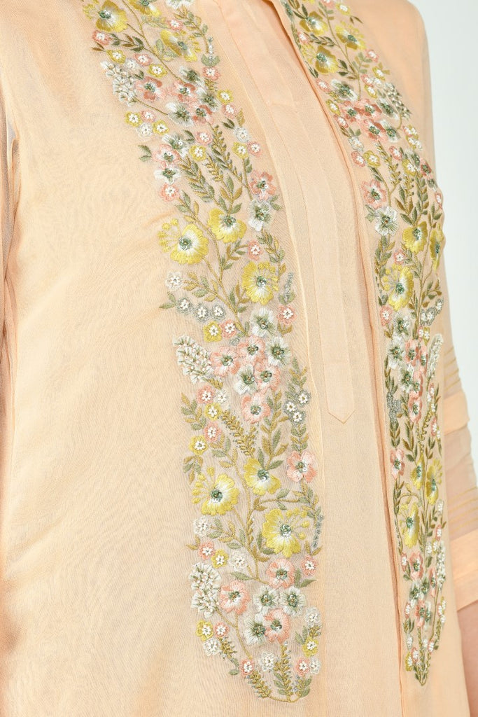 Women's Peach Viscose Embroidery Kurta Set