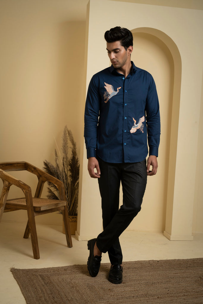 Men's Blue Color Cran Full Sleeves Shirt