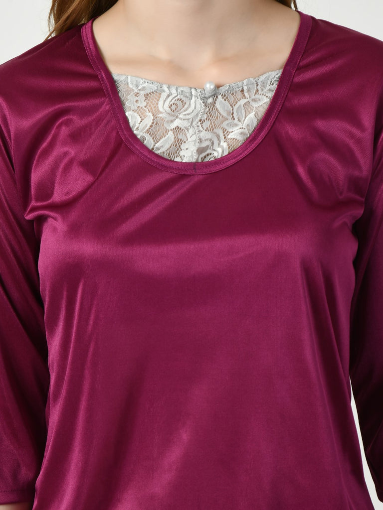 Women's Satin Magenta Nightdress