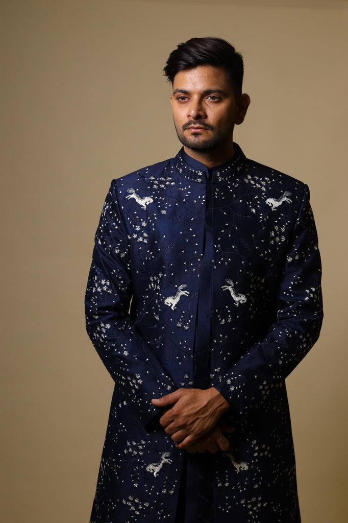 Men's Blue Color Indo-Western Suit