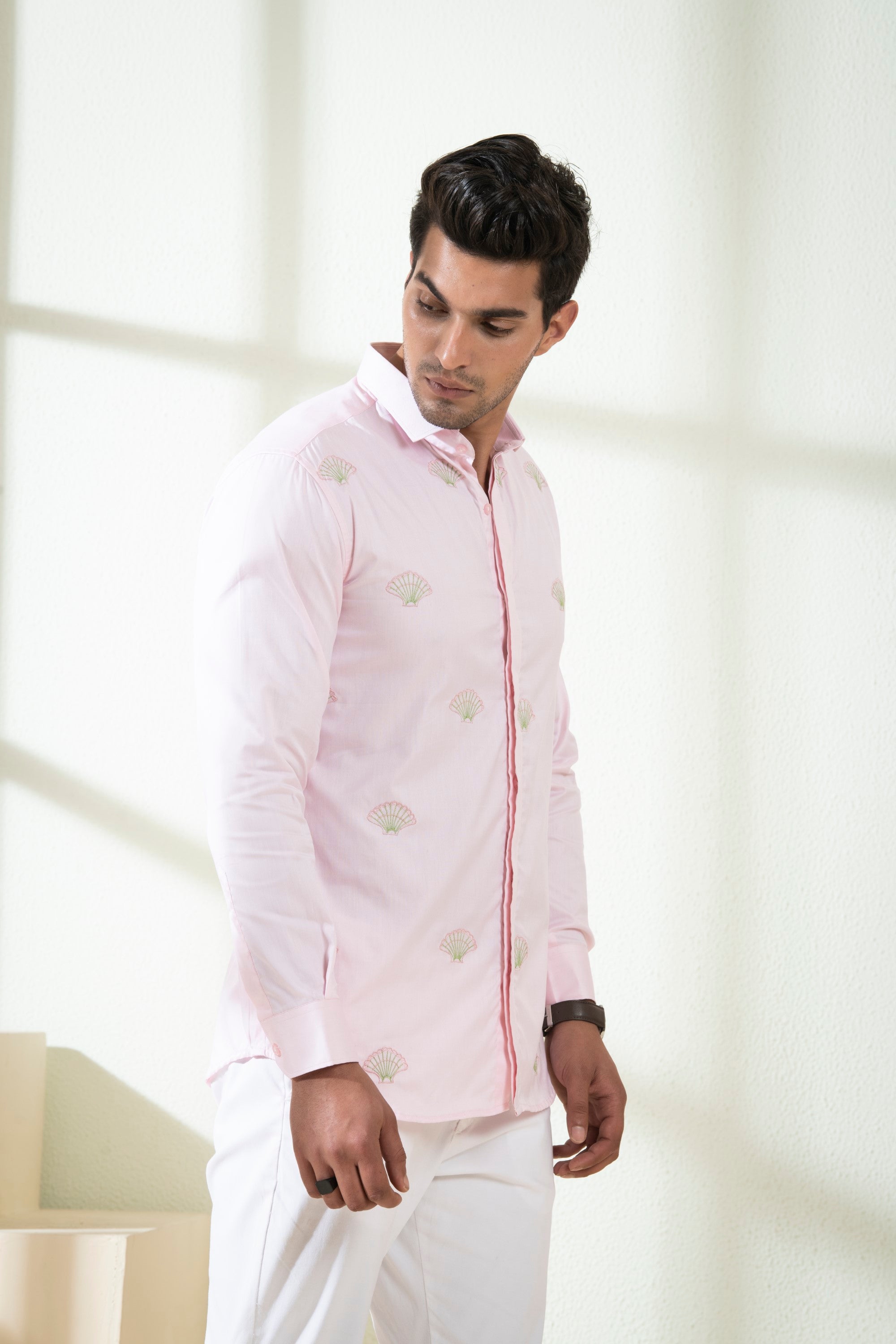 Men's Light Pink Color Shello Full Sleeves Shirt - Hilo Design