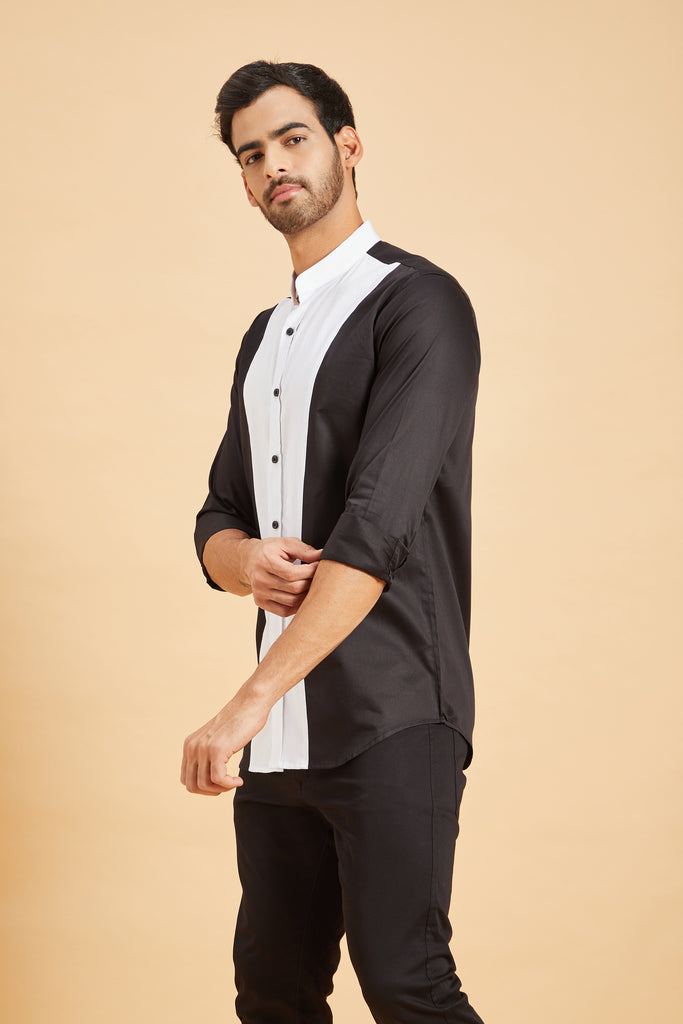 Men's Black & White Color Clear Cut Pattern Shirt Full Sleeves Casual Shirt