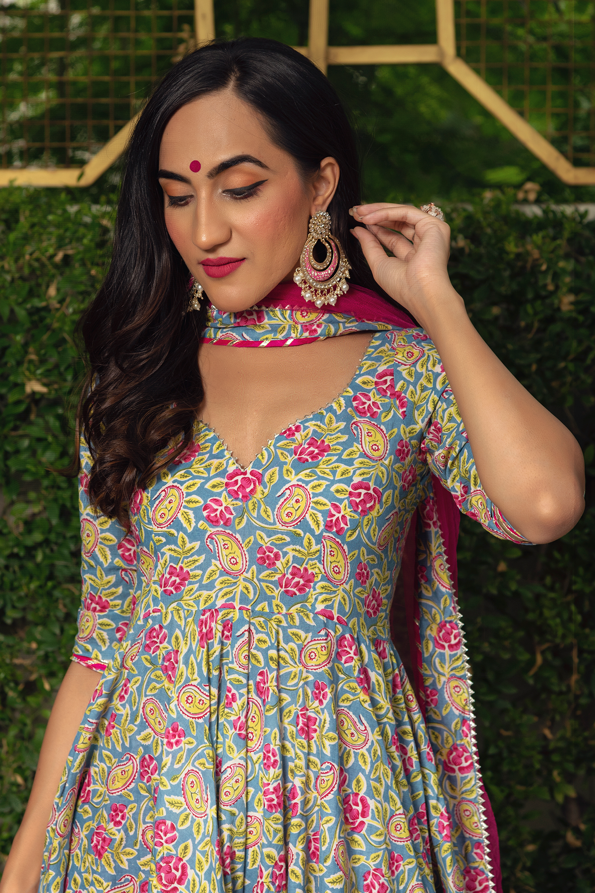 Women Multicolor Cotton Anarkali Kurta with Pant