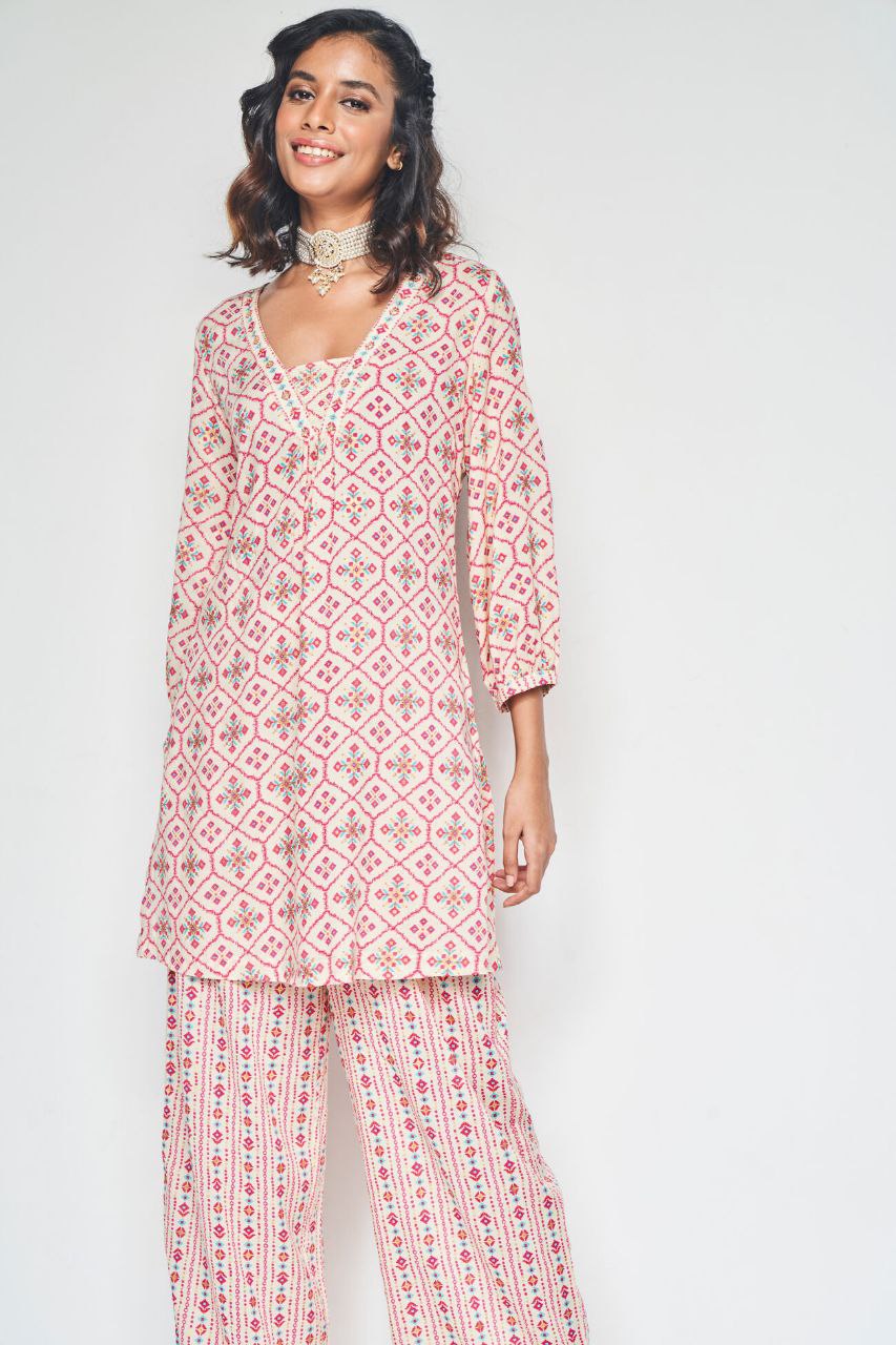 Women's Floral Printed Knee Length V Neck Co-ords Set