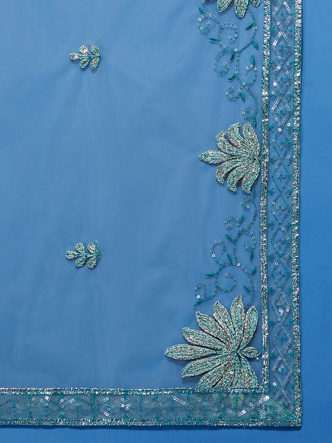 Women's Blue Net Gotapatti Work Ready To Wear Lehenga & Blouse With Dupatta-Royal Dwells