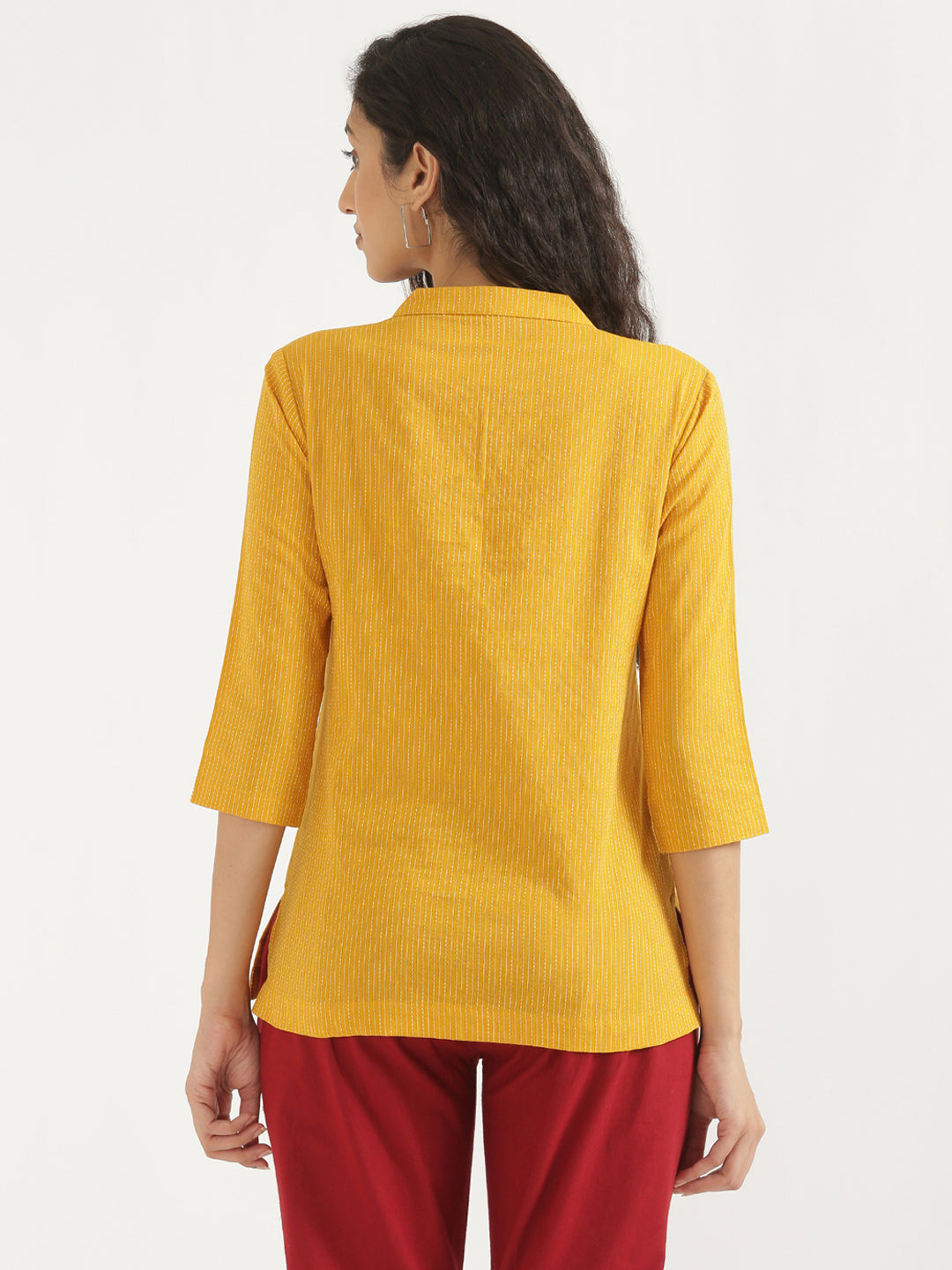 Women's Airy Linen Textured Everyday Cotton Mustard Top - Suti-Kapda