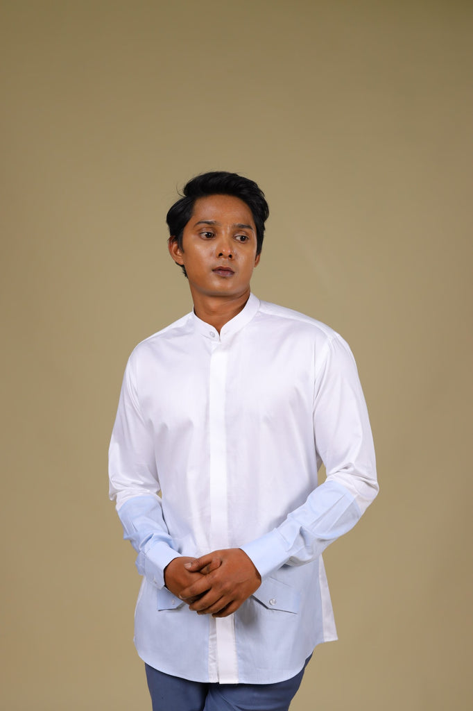 Men's White & Light Blue Color Light Sinum Shirt Full Sleeves Casual Shirt