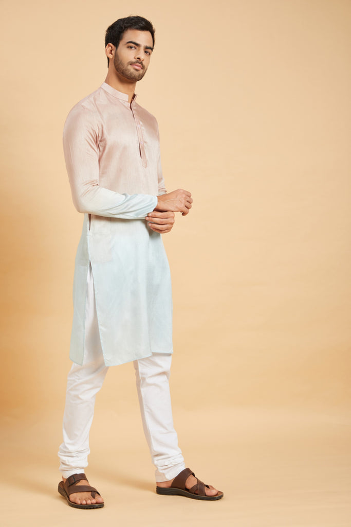 Men's Pink Color Glidden Ombre Kurta Without Slit Silk
