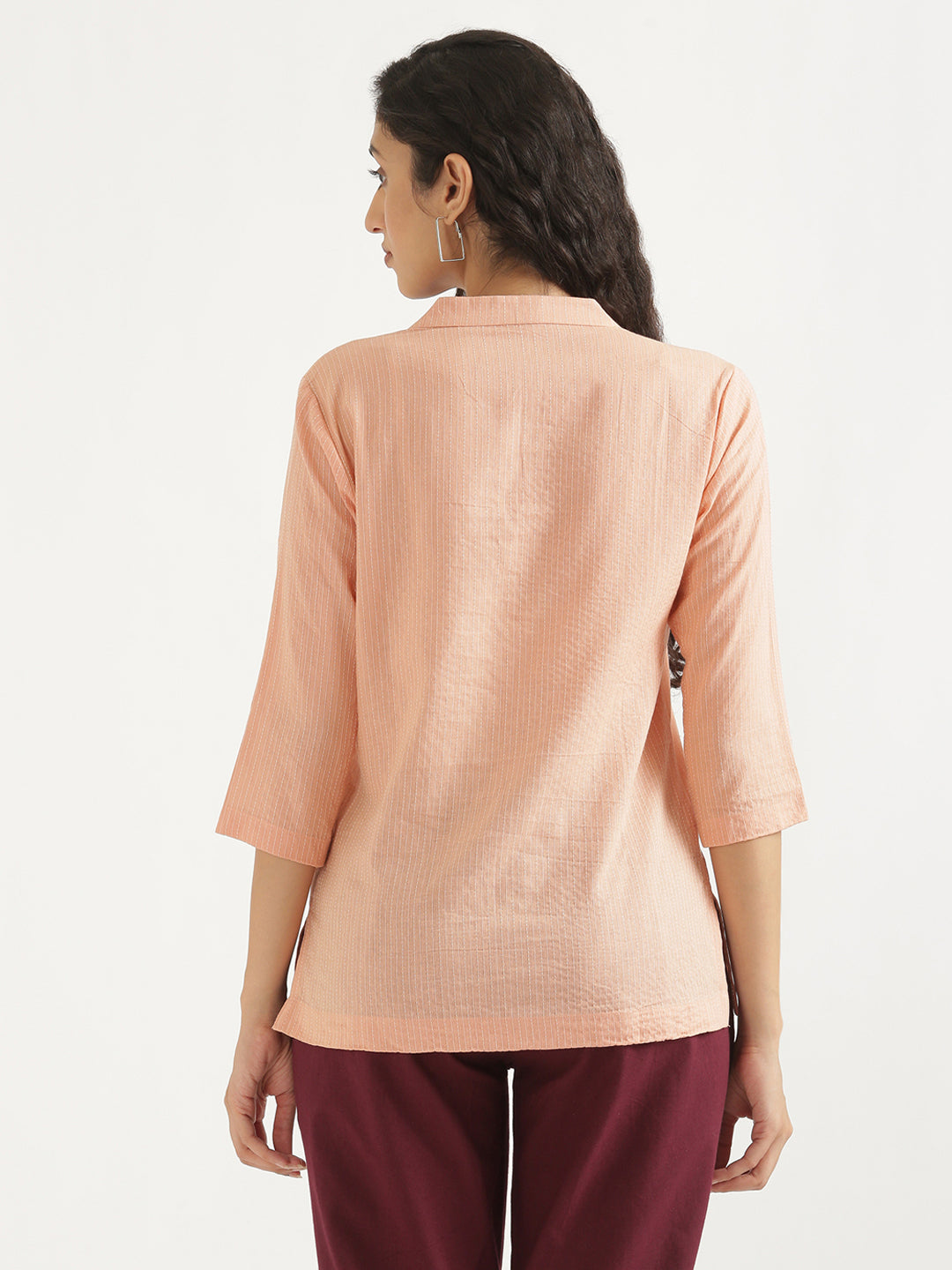 Women's Airy Linen Textured Everyday Cotton Peach Top - Suti-Kapda