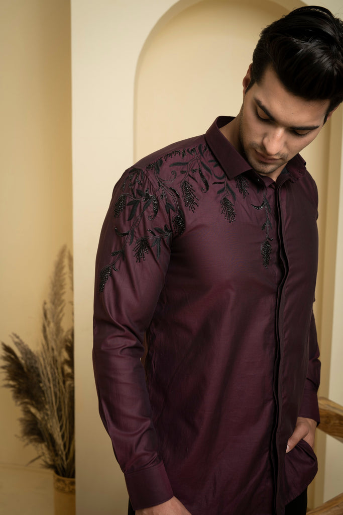 Men's Burgundy Color Daze Full Sleeves Shirt