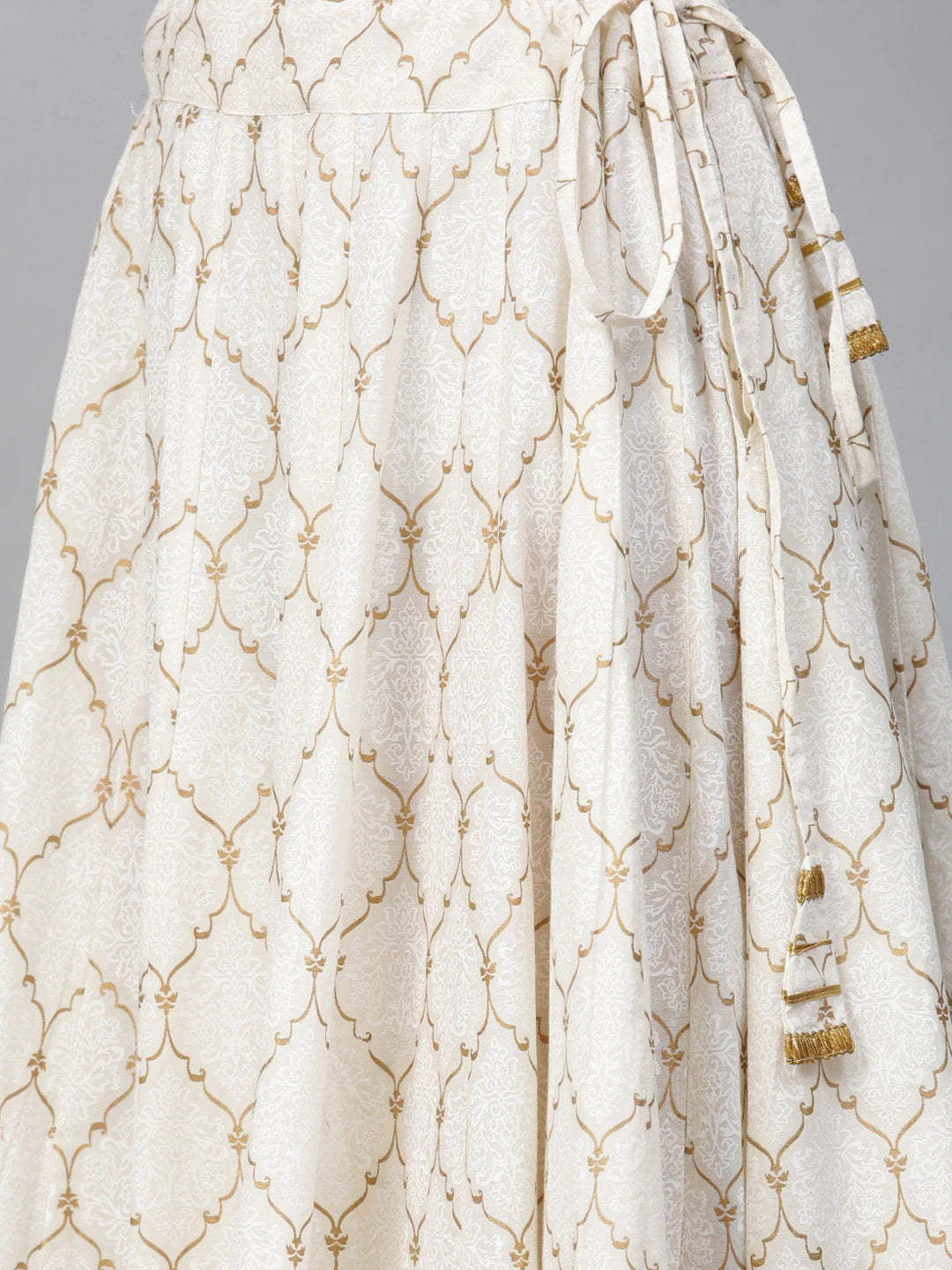 Women's Mustard Yellow And White Gotta Patti Striped Kurta With Block Printed Skirt - Bhama Couture