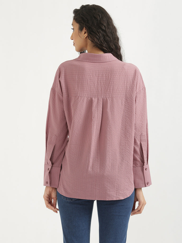 Women's Airy Linen Textured Casual Oversize Mauve Shirt