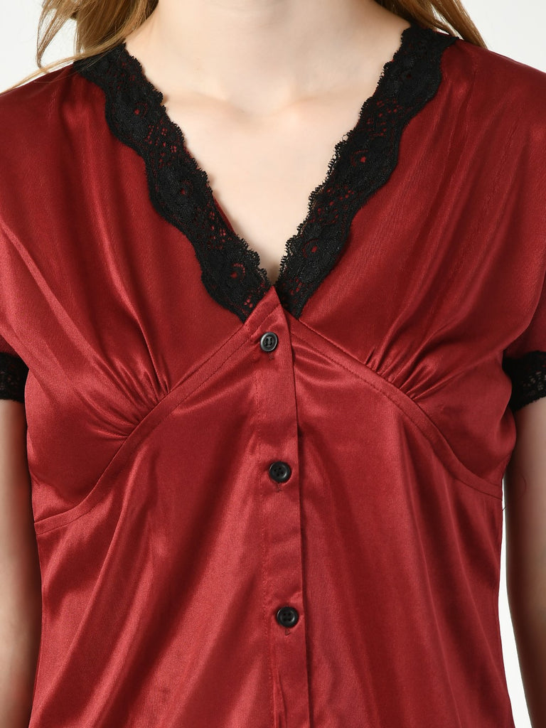Women's Satin Maroon Nightdress