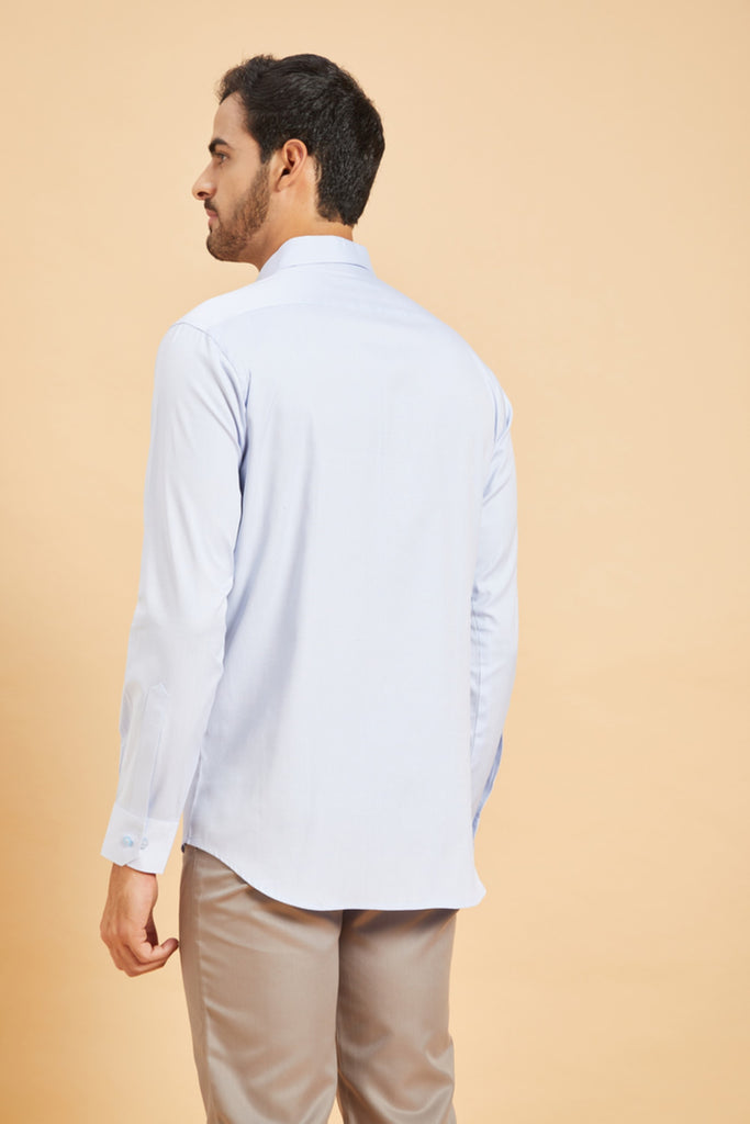 Men's Sky Blue Color Skii Collar Shirt Full Sleeves Casual Shirt