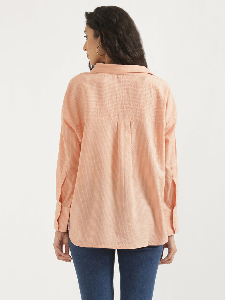 Women's Airy Linen Textured Casual Oversize Peach Shirt