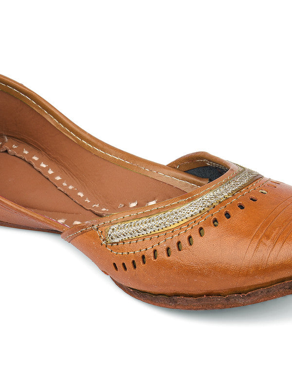Women's Brown Leather Embroidered Indian Handcrafted Ethnic Footwear - Desi Colour USA