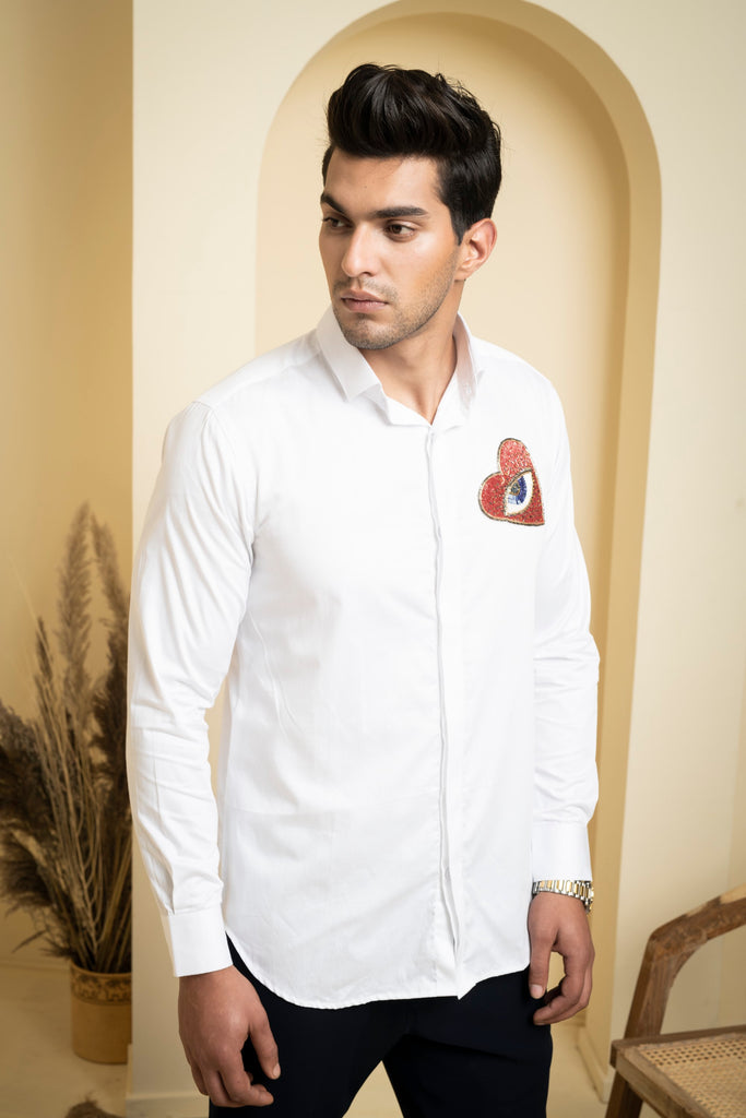 Men's White Color Redert Full Sleeves Shirt