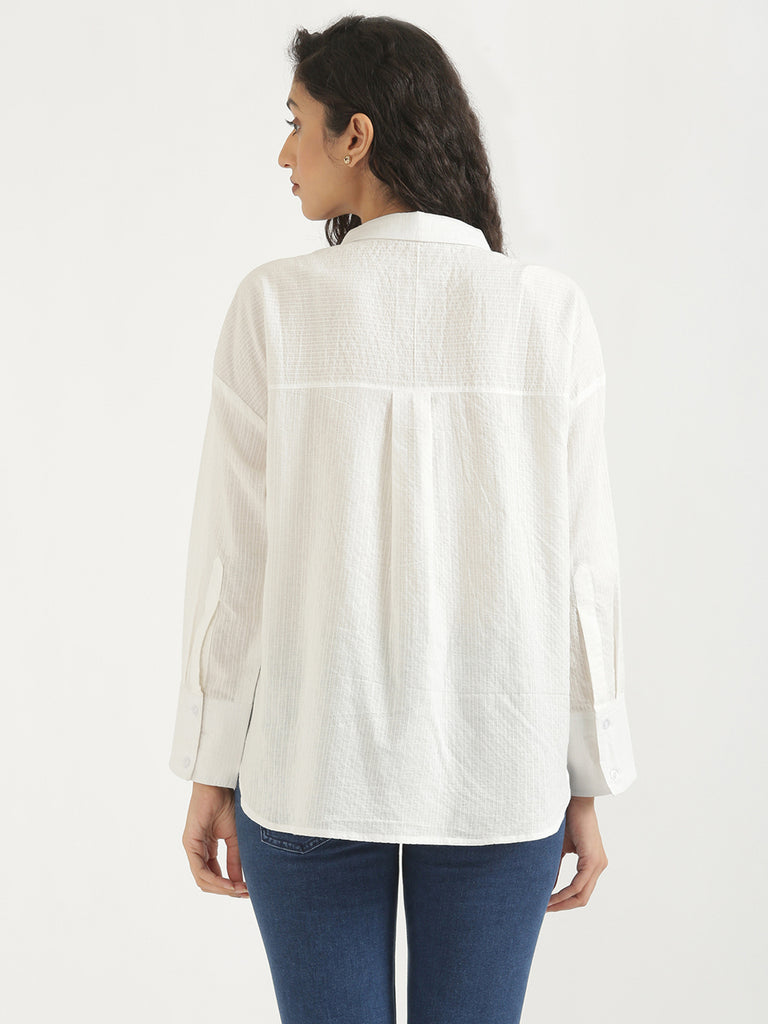 Women's Airy Linen Textured Casual Oversize White Shirt
