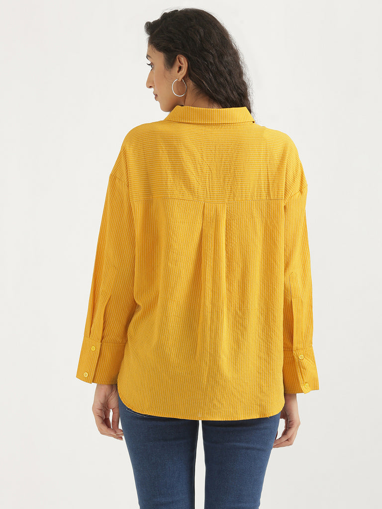 Women's Airy Linen Textured Casual Oversize Yellow Shirt