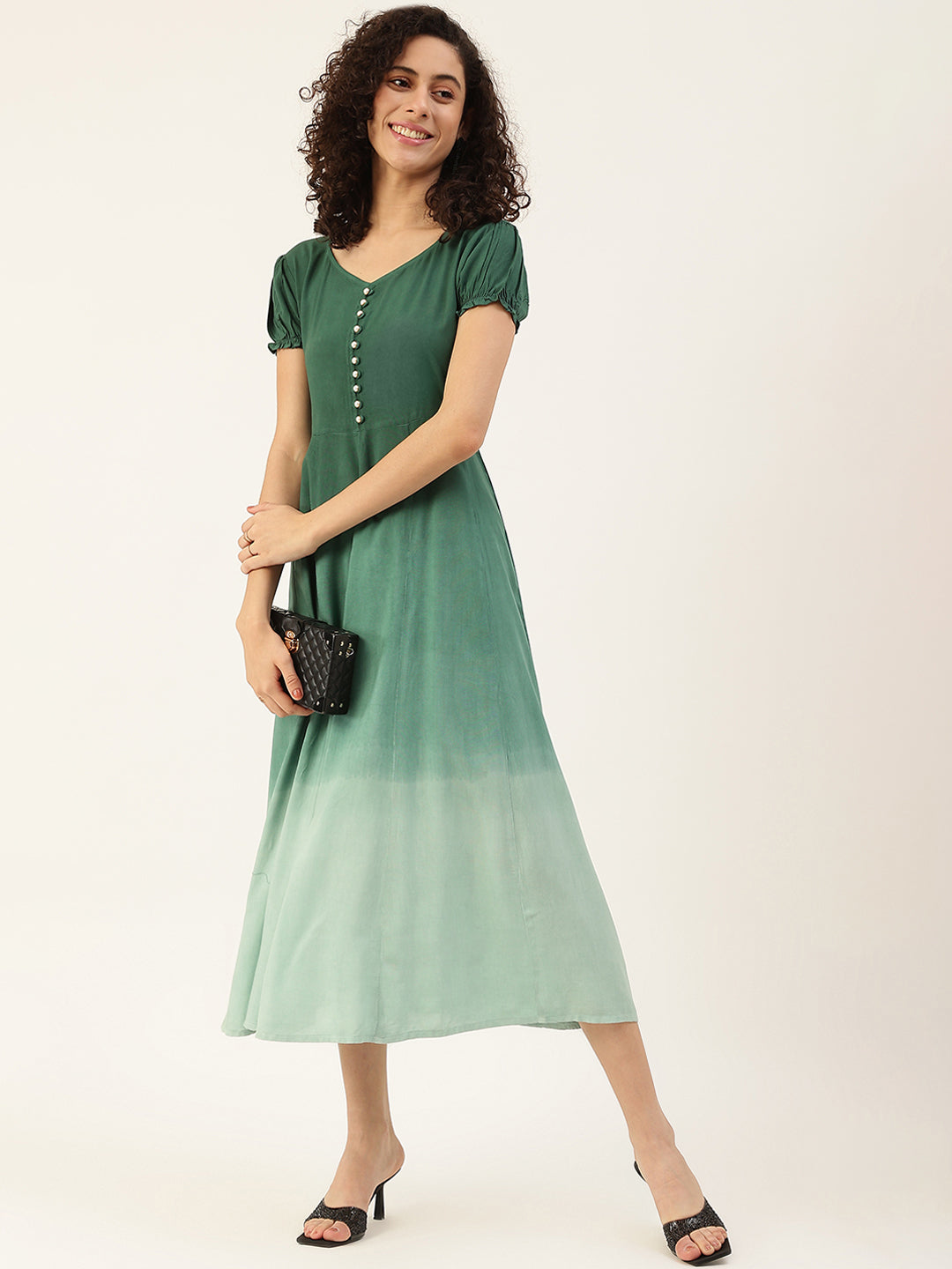 Women's Bottle Green Ombre Tie Dye Rayon Dress