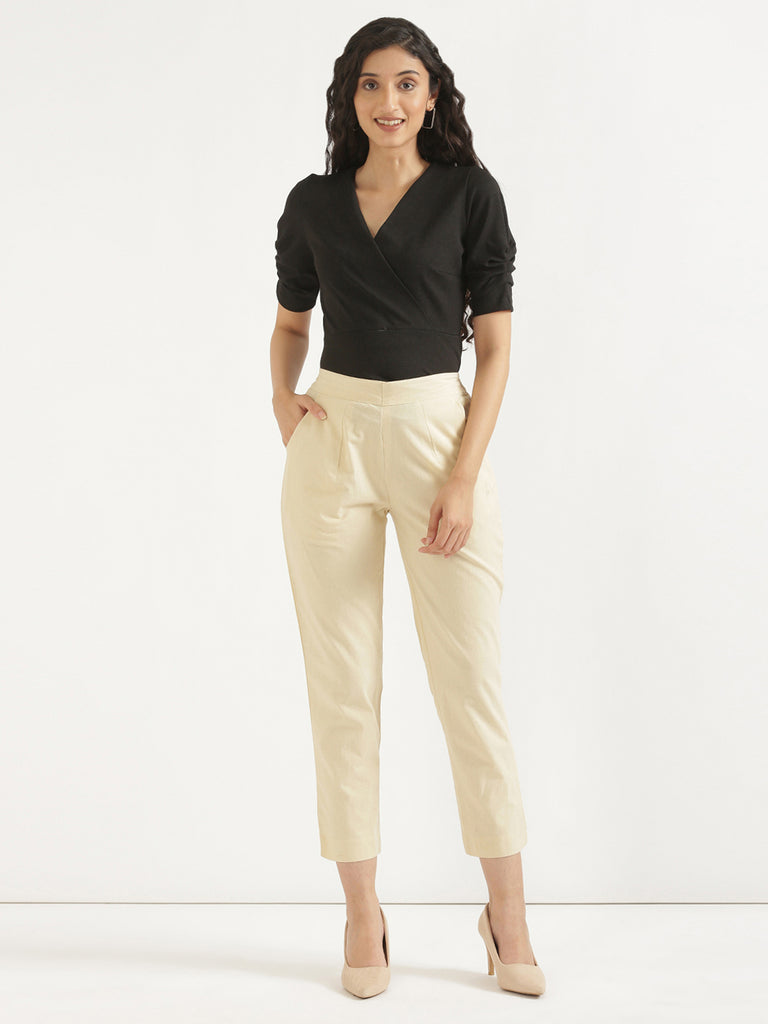 Women's 100% Cotton Everyday Wear Cotton Beige Trouser
