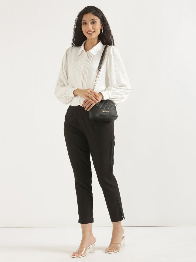 Women's 100% Cotton Everyday Wear Cotton Black Trouser