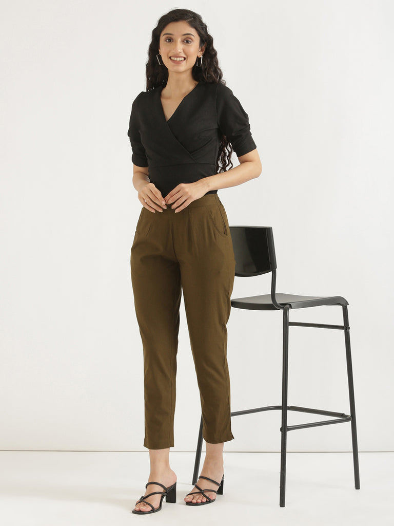 Women's 100% Cotton Everyday Wear Cotton Cht Green Trouser