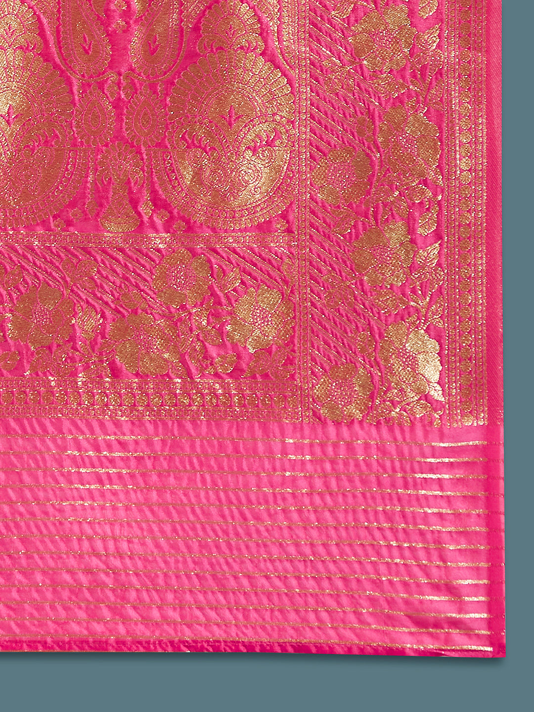 Women's Pink & Gold Cotton Silk Paisley Zari With Beautiful Ethnic Motifs Banarasi Saree - Royal Dwells