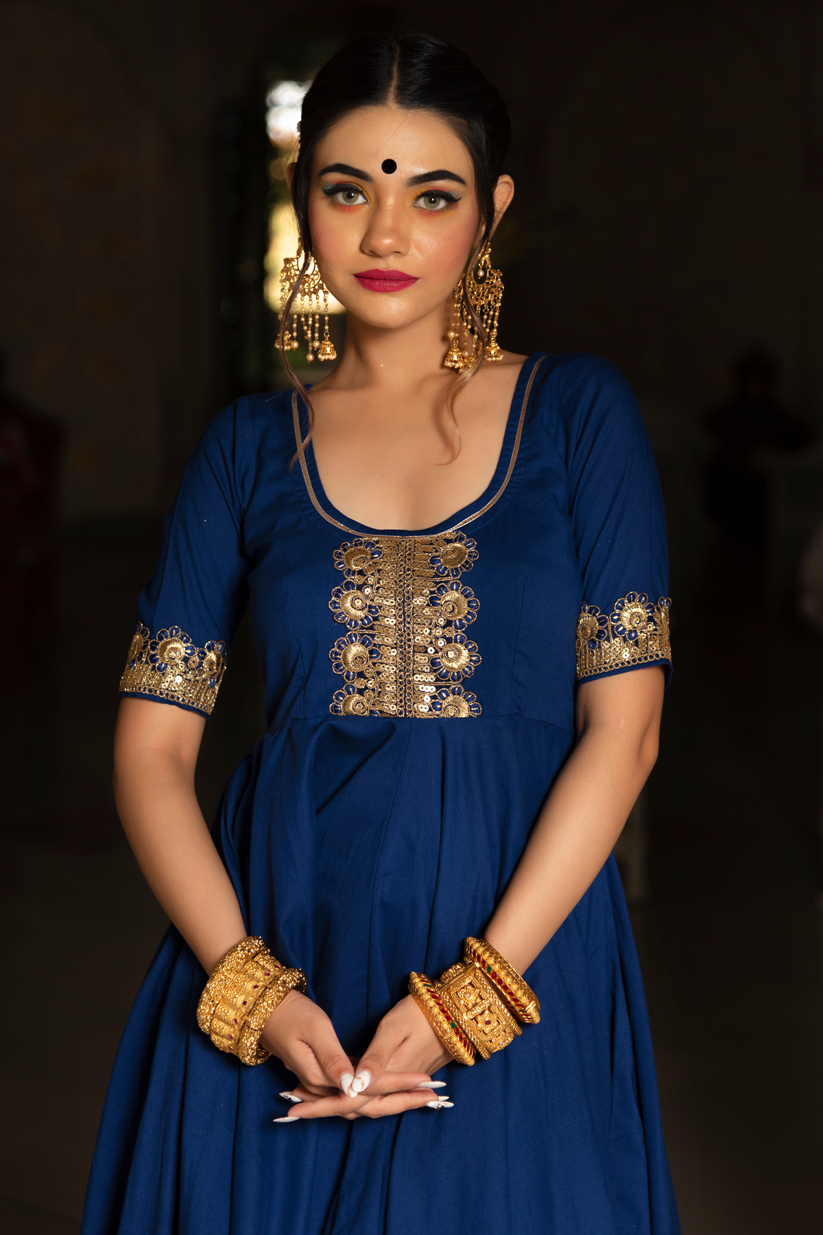 Women's Blue Anarkali suit with Dupatta by Pomcha Ja