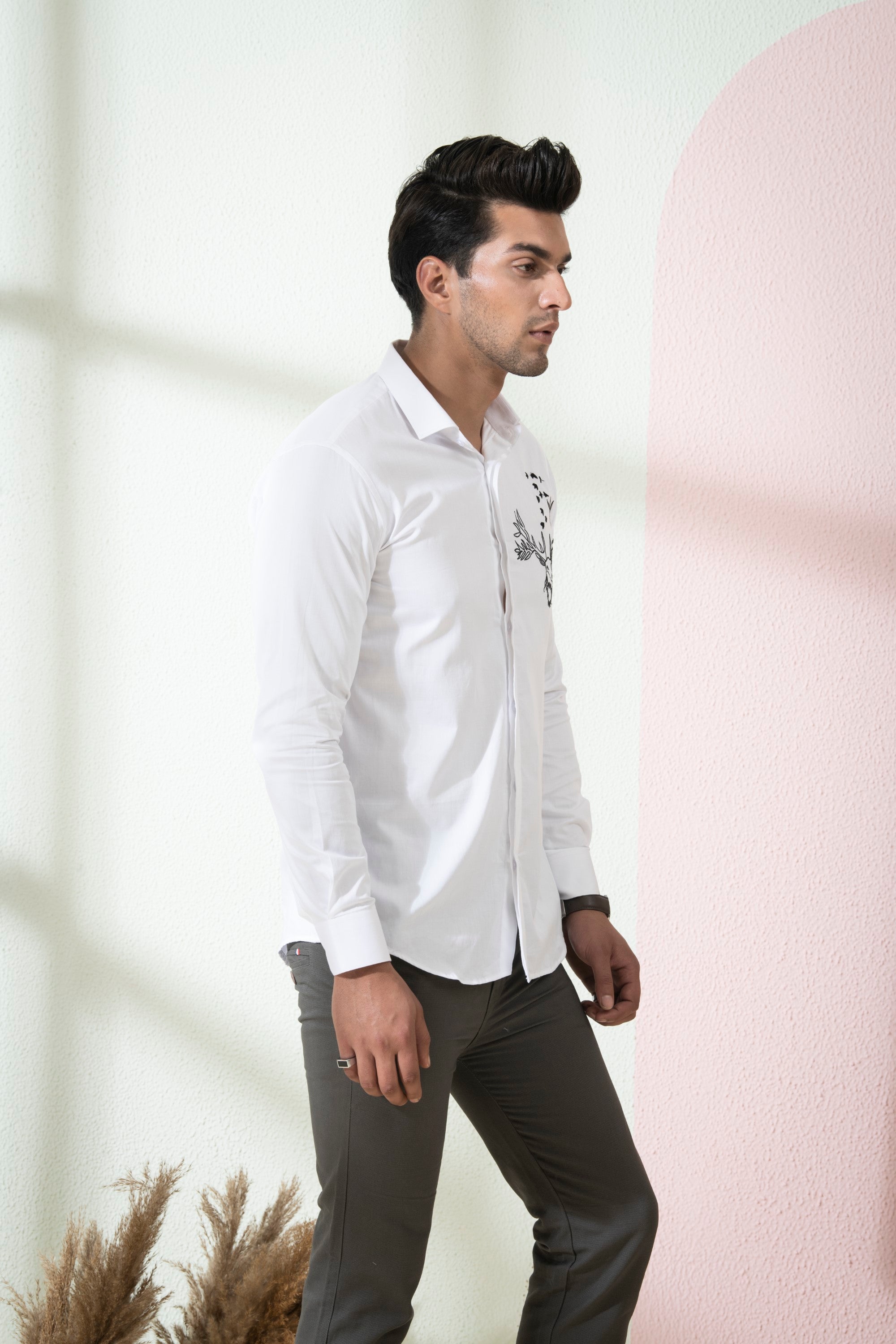 Men's White Color Bianco Reindeer Shirt Full Sleeves Casual Shirt - Hilo Design