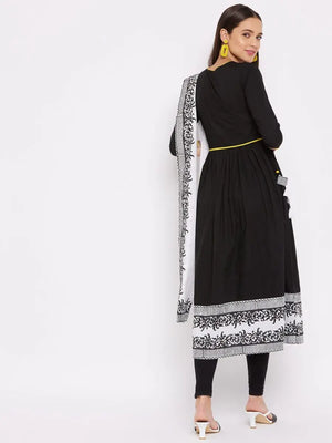 winered-black-flared-kurta-cotton-solid-kurta-and-dupatta-set