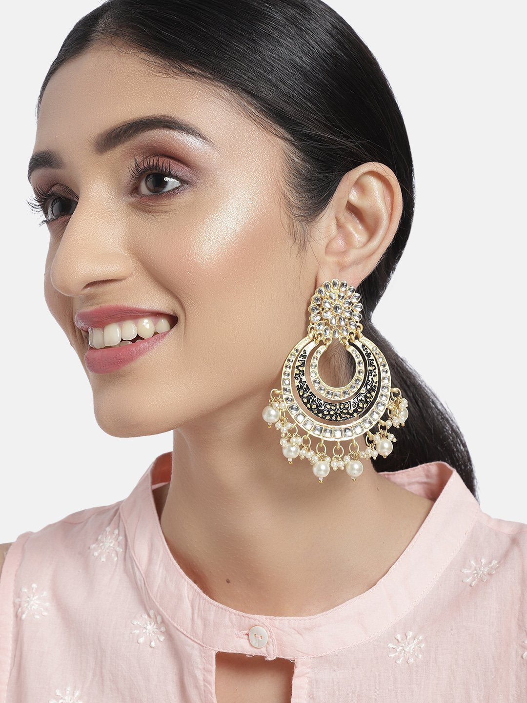 Women's Black Traditional Gold Plated Alloy Handmade Enamel Meenakari Earrings