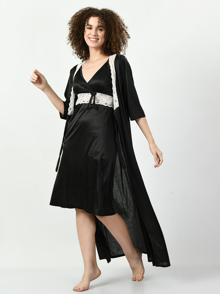 Women's Satin Black Nightdress