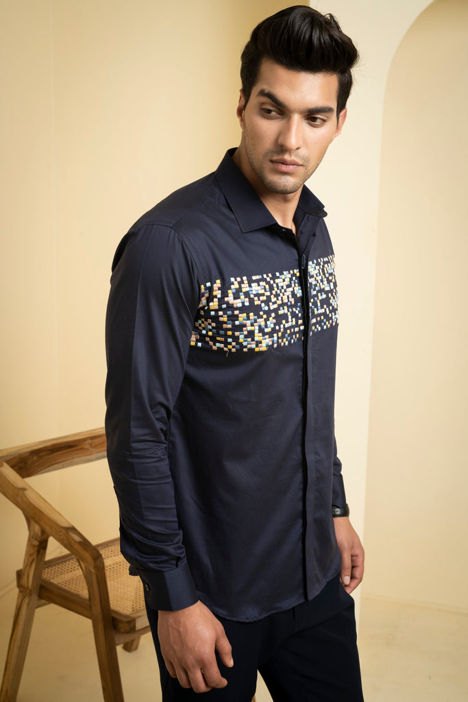 Men's Navy Blue Color Mont Full Sleeves Shirt
