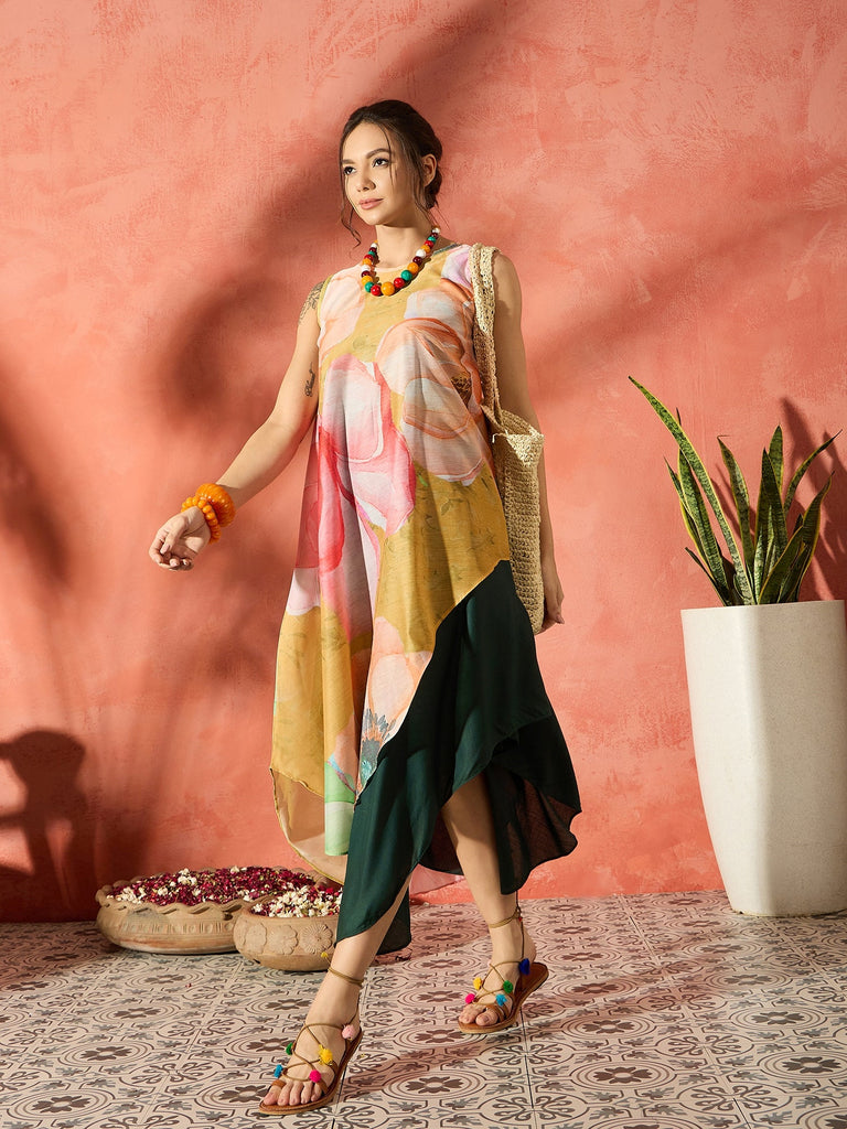 Women's Lemon Yellow Floral Asymmetrical Dress