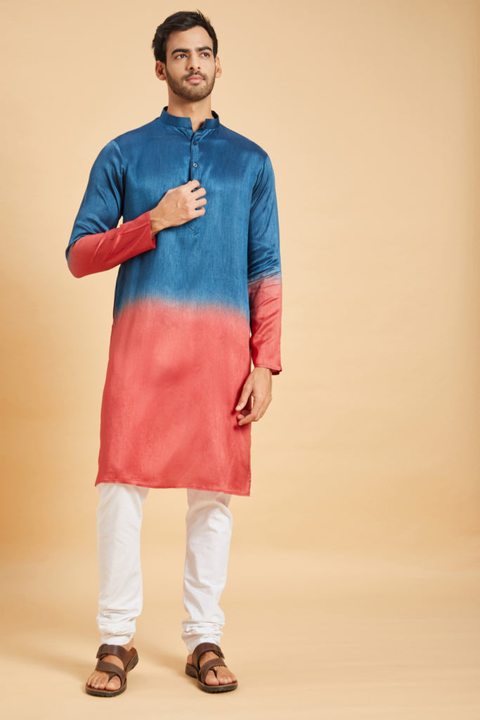 Men's Blue Color Radical Marino Kurta Without Slit Silk