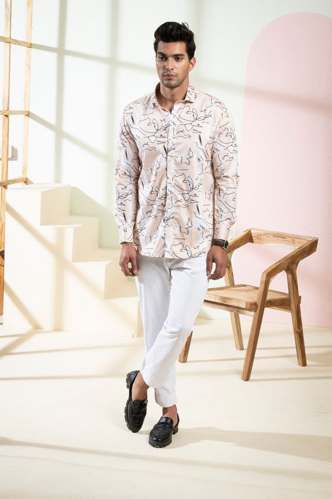 Men's Peach Color Veined Full Sleeves Shirt