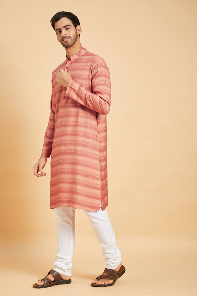 Men's Peach Color Preach Basik Kurta Jacquard