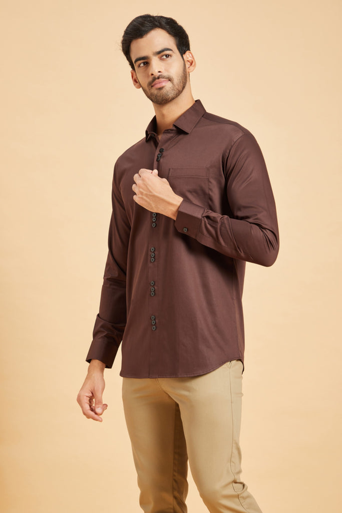 Men's Brown Color Browned Pattern Shirt Full Sleeves Casual Shirt