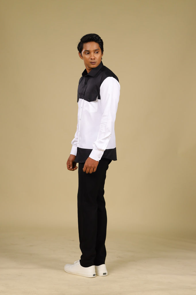 Men's Black & White Color Blant Croma Shirt Full Sleeves Casual Shirt